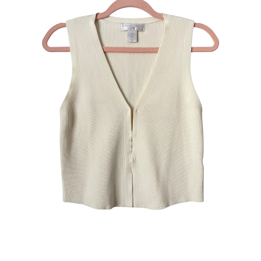 Caroline Constas Top Womens Medium Cream Ribbed Knit Minimalist Quiet Luxury